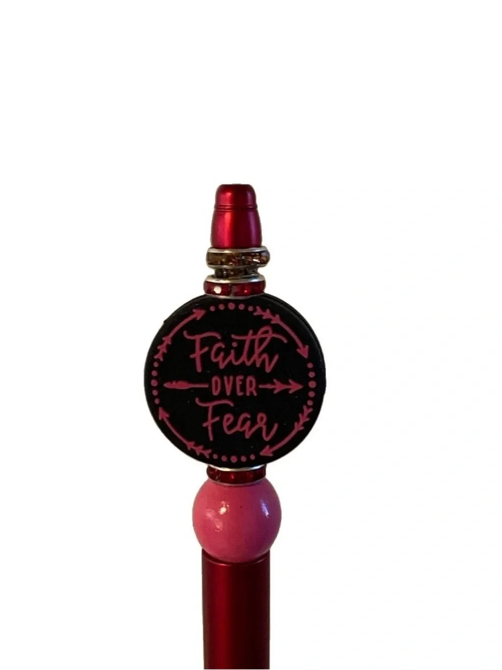 Faith Over Fear Pink & Red Beaded Black Ink Stylish Ballpoint Pen